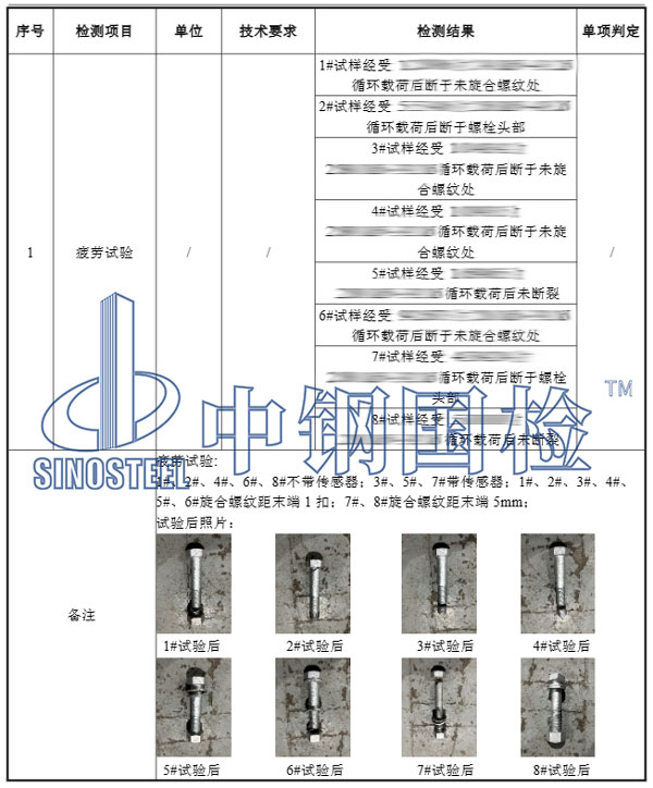 螺栓疲劳检测项目结果